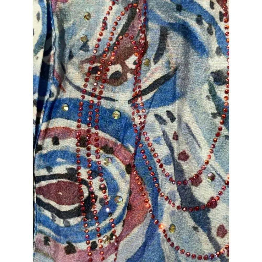 A.Z.I. New York Women's Jeweled Beaded Blouse SizeL Paisley Multicolor Long SLV - Picture 5 of 6